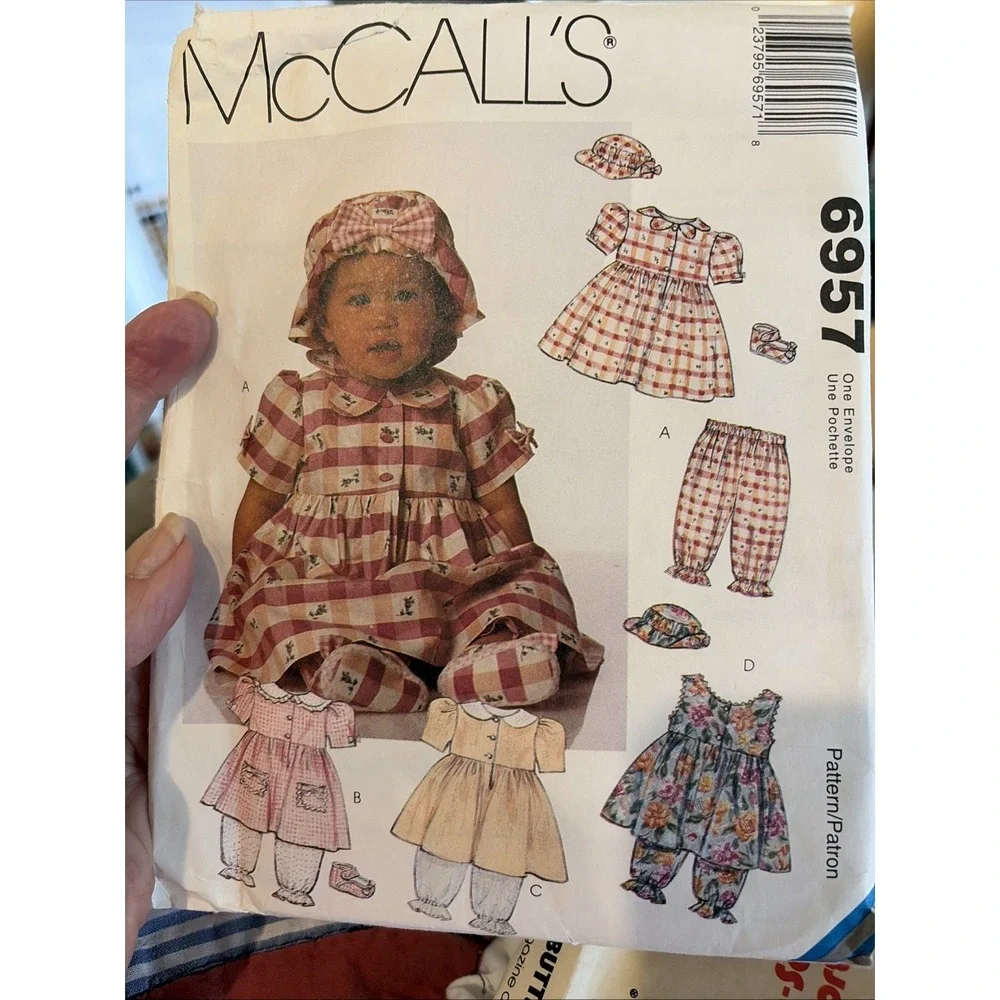 Vintage McCalls 6957 Sewing Pattern Infants Dress Pantaloons Hat Shoes 13-24 LBS